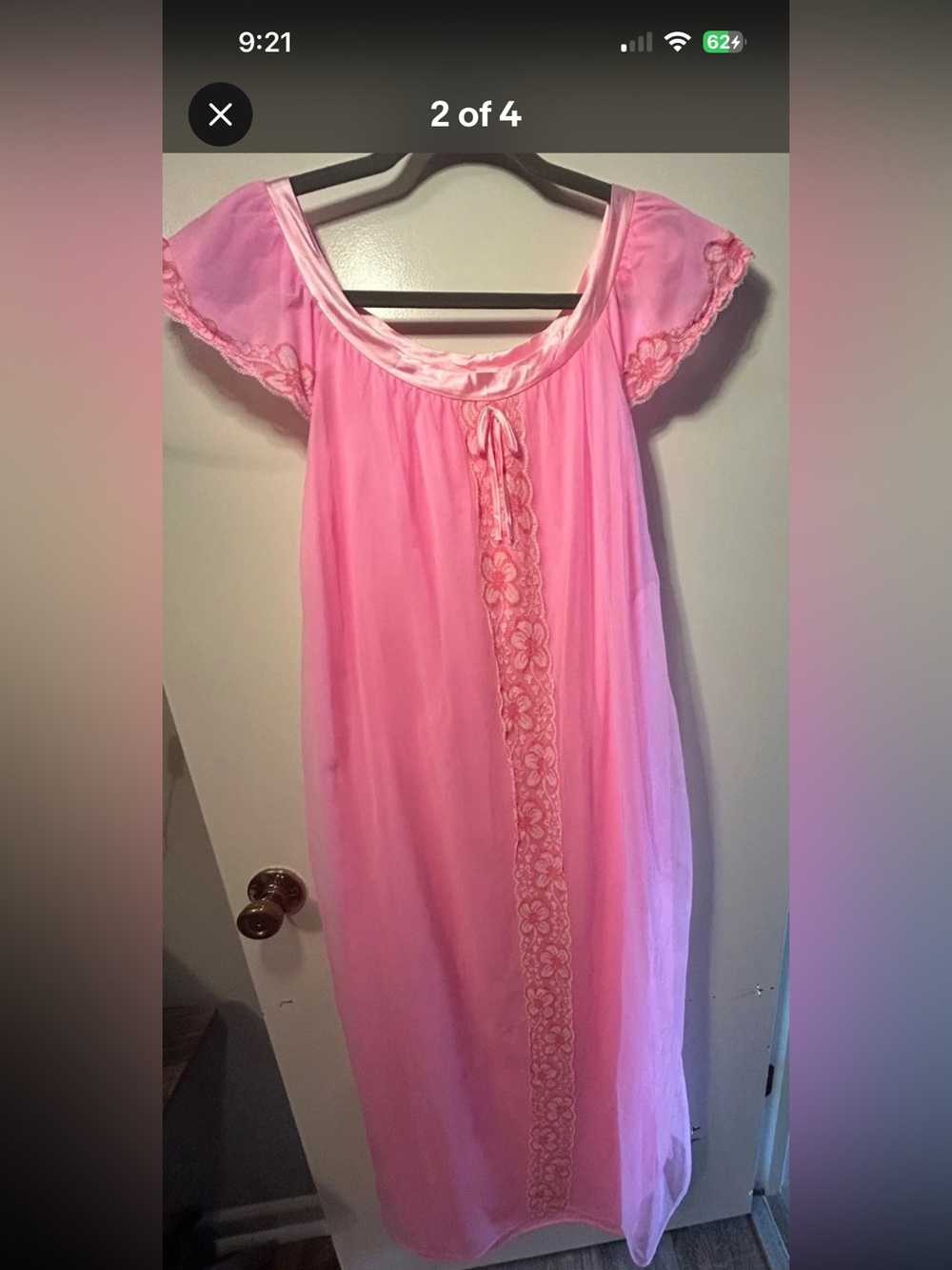 Pink Floral-Trim Women's Nightgown